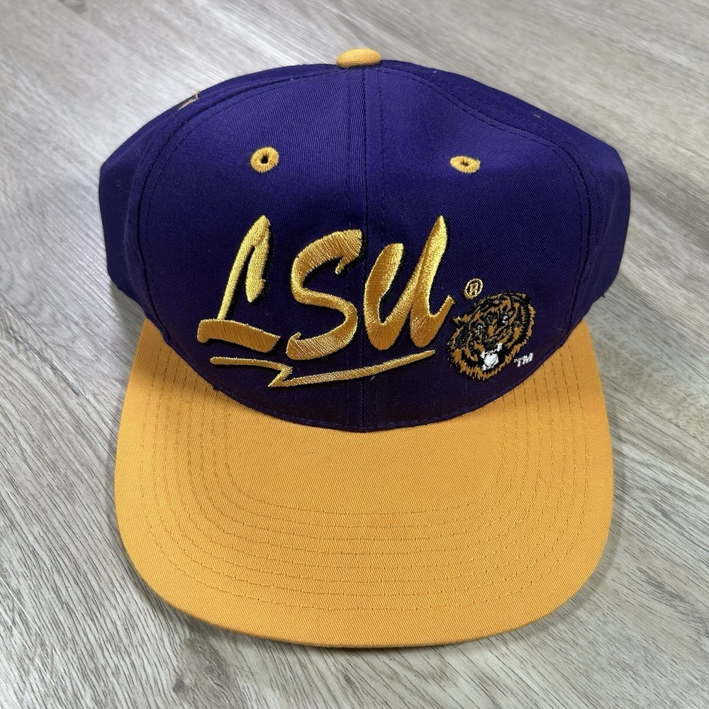 VTG LSU Tigers Snapback Hat College Signatures Purple Yellow Cap